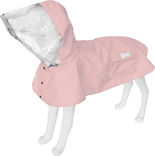 Vista 15 de Impermeable para perro con poncho con capucha, chaqueta de lluvia amarilla ajustable de alto reflejo, con agujero para correa para perros pequeños