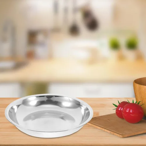 Vista 9 de Hemoton Bandeja de barbacoa de acero inoxidable de 6.3 pulgadas, platos redondos para servir alimentos, vajilla de metal para camping, picnic