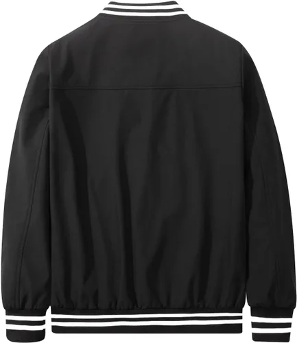 Vista 3 de Chaqueta bomber para hombre, casual, elegante, ligera, cortavientos, primavera, otoño, chaquetas de moda Negro
