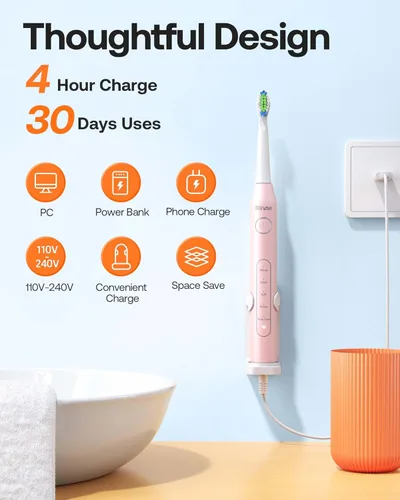 Vista 7 de Bitvae Cepillo de dientes eléctrico ultrasónico - Cepillo de dientes eléctrico sónico recargable