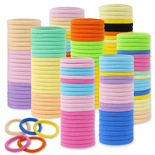 Vista 9 de 100 ligas para el cabello para mujer, bandas elásticas de algodón sin costuras, sin daño, soportes gruesos para coletas para niñas, mujeres, lazos