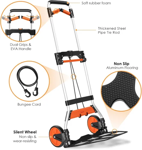 Vista 3 de Carretilla Doblante Teprovo, carretilla de aluminio resistente con capacidad de 309 libras, carretilla plegable para utilidades con manija