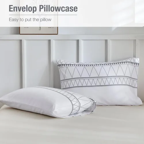 Vista 6 de Lekesky - Juego de funda de edredón de 3 piezas color blanco, estilo bohemio, tamaño Queen, 100% microfibra lavada, ultra suave, transpirable