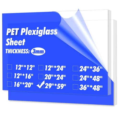 Art3d Paquete de 2 hojas de plexiglás de 1/8 pulgadas de grosor, hojas de acrílico transparente PET de 59 x 29 pulgadas para diseño de arte,