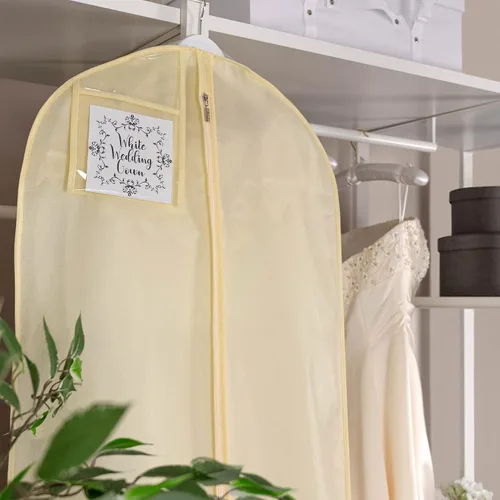 Vista 7 de Hangerworld Protector de cubierta de almacenamiento de vestidos de fiesta de boda transpirable marfil Crudo