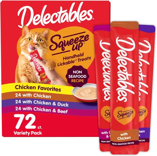 Vista 12 de Delectables Squeeze Up - Paquete variado de golosinas para gatos para lamer sin mariscos, 20 unidades (paquete de 1)