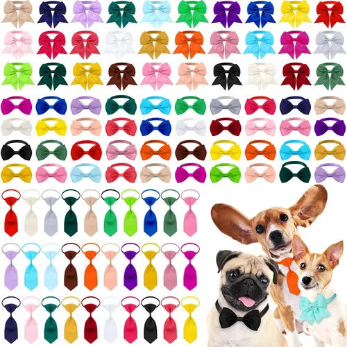Vista 12 de Reginary El juego de 100 piezas de collar de corbatín para perro incluye 40 corbatas para perros y 30 corbatines para cachorros, 30 flores