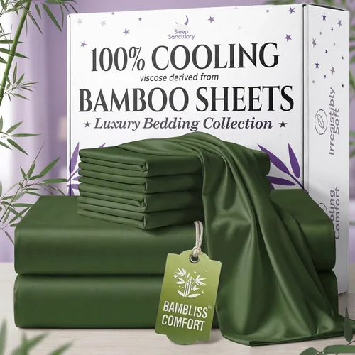 Vista 15 de SLEEP SANCTUARY 100% viscosa orgánica derivada de sábanas de bambú, tamaño individual, 4 piezas, ultra suave y refrescante, bolsillo profundo de 17