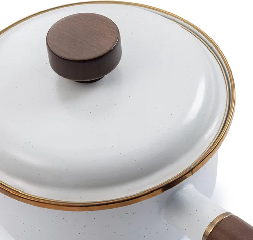 Vista 3 de Barebones Cacerola esmaltada - Olla de cocina de acero para la cocina y camping, sartén duradera con tapa (cáscara de huevo)