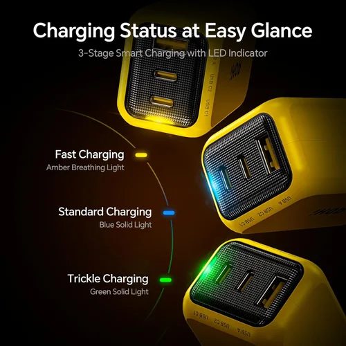 Vista 6 de AOHI Bloque de cargador USB C GaN+ de 65 W para jóvenes, 3 puertos PPS tipo C, compacto y plegable, cargador de pared para MacBook Pro/Air, iPad