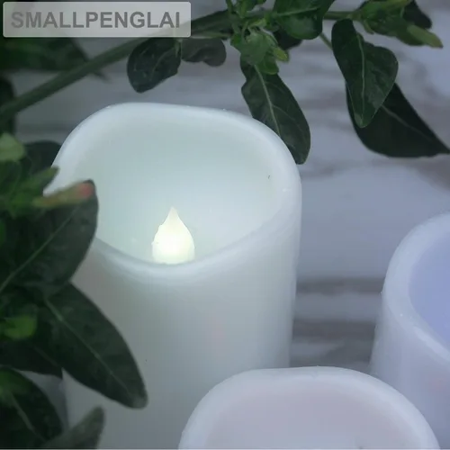 Vista 4 de Velas de pilar sin llama que cambian de color al aire libre, control remoto, impermeables, funcionan con pilas, juego de velas LED eléctricas