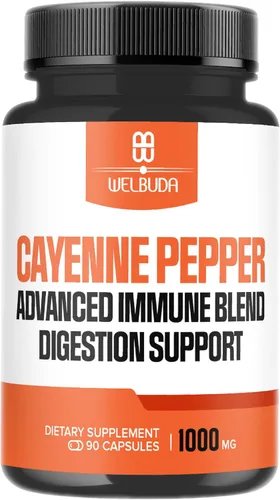 WELBUDA Cápsulas de pimienta de cayena de 1000 mg con saúco, equinácea, berberina HCI y más - Apoya la salud de la digestión, corazón saludable y