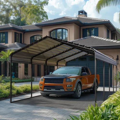 Vista 10 de PHI VILLA 10 x 15 Cochera metálica resistente con techo de acero galvanizado con kit de cierre lateral, cochera metálica robusta para autos, botes