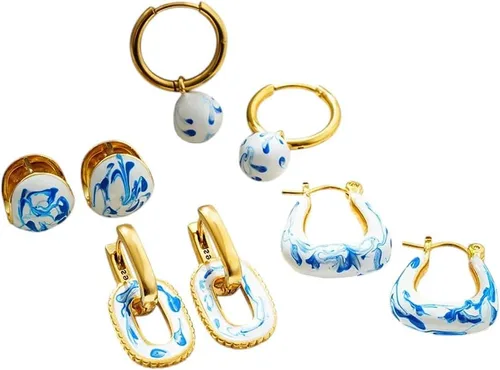 New 2026 Vintage Ceramic Porcelain Blue White Hoop Earrings For Women Fashion Geometry U Shape Ear Buckle Pendientes Gift Jewelry Accessories
