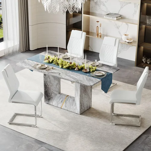 Vista 28 de Mesa de comedor rectangular de 63 pulgadas para 4-6 personas, mesa de cocina de color madera, mesas de comedor rectangulares de estilo moderno