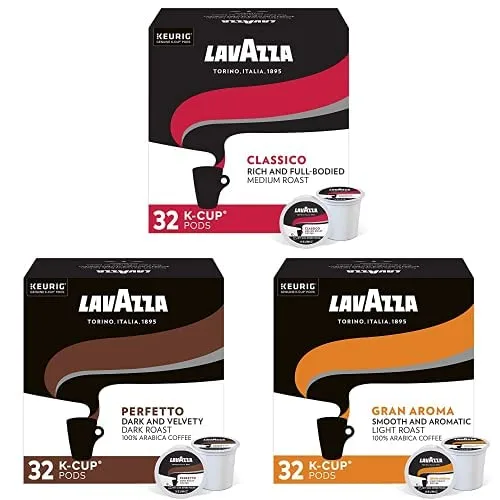 Lavazza Paquete de cápsulas K-Cups de café Keurig para cafeteras Keurig de una sola porción, 96 unidades (32 cápsulas x cada sabor)