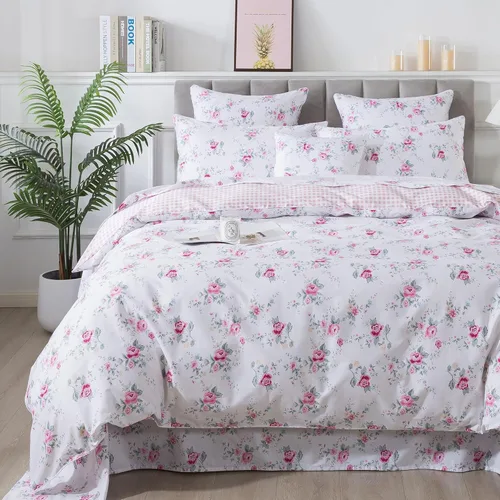 Vista 28 de FADFAY Juego de funda de edredón con estampado floral de roseta, juego de ropa de cama de encaje con volantes para niñas, 3 piezas, tamaño individual