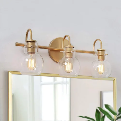 Vista 12 de KSANA Lámparas de baño negras, 4 luces modernas de casa de campo negras con pantalla de vidrio transparente sobre espejo para pasillo, cocina