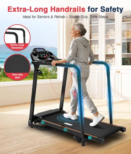 Vista 2 de Redliro Walking Treadmill with Long Handrails – Treadmill for Seniors 300 lbs Capacity – Foldable, Lightweight with Wheels, Cup & Phone Holder