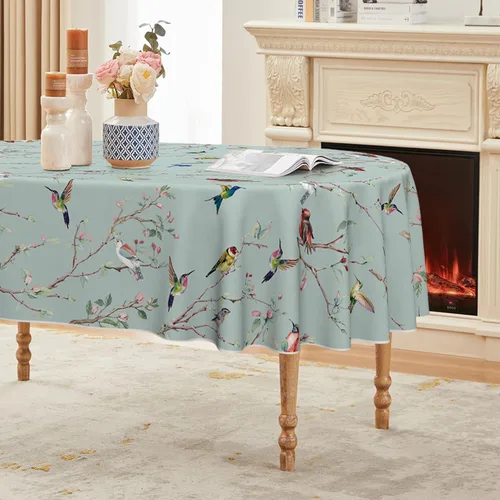 Vista 12 de Horaldaily Mantel de primavera 52×70 pulgadas rectangular, mantel con diseño de pájaros en ramas y flores beige, lavable, mantel de temporada
