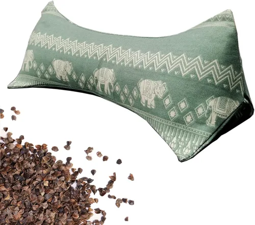 Vista 10 de Almohadas de trigo sarraceno para dormir, almohada de trigo sarraceno, almohada cervical lumbar, almohada redonda terapéutica para durmientes, dolor