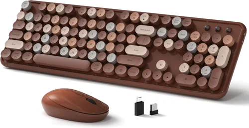 Vista 9 de Links9+ Combo de teclado y mouse inalámbricos, teclado retro de tamaño completo con teclas redondas, 2.4GHz para Windows, Mac, laptop, PC, azul