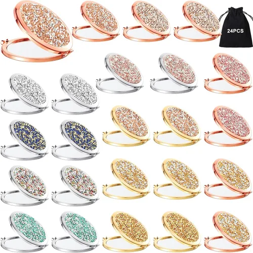 Vista 8 de Cindeer 12 Piezas Espejo Compacto Pequeño Plegable Espejo de Bolsillo Redondo de Maquillaje de Mano Espejo Cosmético de Aumento con Rincón