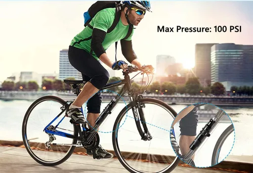Vista 4 de Mini bomba de bicicleta portátil 80 PSI bomba de neumático de bicicleta se adapta a válvulas Presta y Schrader, ligera y tamaño de bolsillo