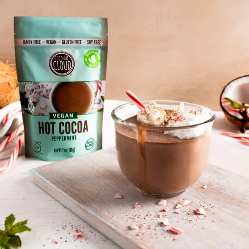 Vista 8 de Coconut Cloud: Mezcla de chocolate caliente instantáneo con menta, sin lácteos, vegano, natural, delicioso, cremoso, de chocolate