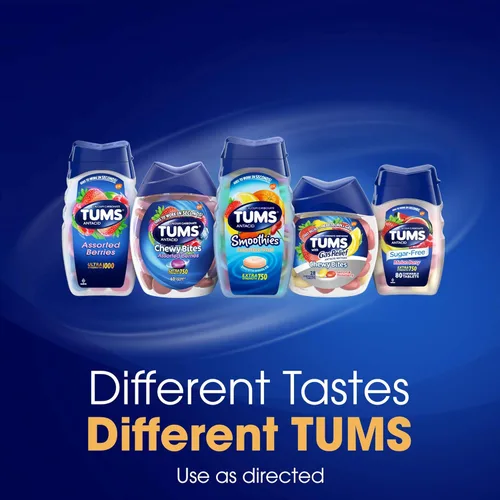 Vista 8 de TUMS Tabletas masticables antiácidas de bayas surtidas extra fuertes para aliviar la acidez estomacal, 200
