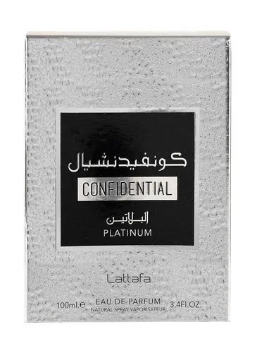 Vista 4 de Lattafa Confidential Platinum – Afrutado, floral, amaderado, almizclado – Eau de Parfum Spray fragancia de larga duración para hombres, 3.4 onzas