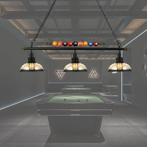 Vista 8 de Willbebest - Lámpara colgante de isla para mesa de billar, lámpara colgante de billar con 3 pantallas de cristal, lámpara especial de decoración