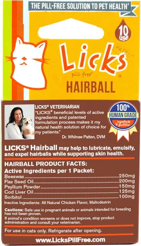 Vista 2 de Licks - Remedio para bolas de pelo para gatos - Tratamiento de bola de pelo para gatos que contiene aceite de semilla de lino, aceite de hígado