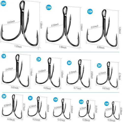 Vista 2 de DONQL Anzuelos de pesca Gancho de agudos de acero de alto carbono Ganchos agudos Super Sharp Solid Triple Barbed Fish Hook