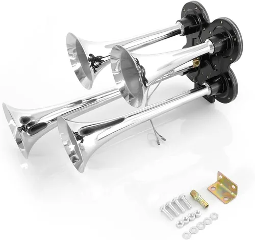 Vista 9 de HIGHSOAR Bocina de aire para camiones 12V/24V, kit de bocinas duales de 150 dB, universal para coche, tren, barco
