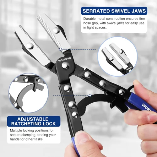 Vista 2 de WORKPRO 3-Piece Ratcheting Hose Pinch Off Pliers Set, 8", 10", 12" Locking Hose Pinch Pliers Set with Storage Bag - for Radiator, Coolant