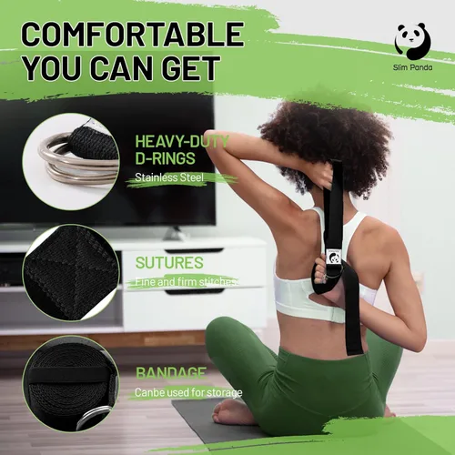Vista 3 de Correa de yoga Slim Panda para estiramiento, Correa de yoga de algodón con hebilla ajustable en forma de D, Correa de yoga no elástica para pilates