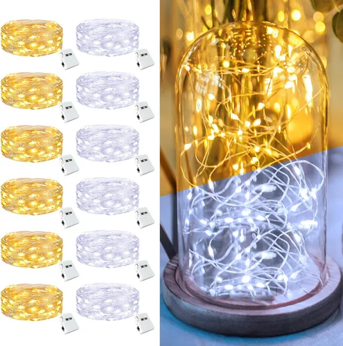 Vista 35 de Paquete de 6 Luces de Hadas a Batería - 7 pies 20 Luces LED Parpadeantes 3 Modos, Mini Luces de Cadena a Granel Impermeables para Frascos Mason Rojo