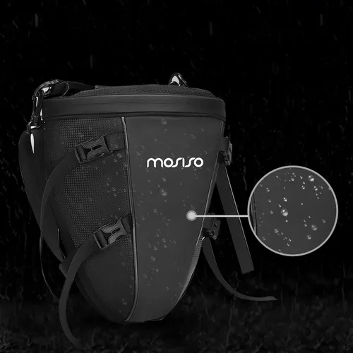Vista 6 de MOSISO Bolsa de cola de motocicleta, multifuncional, impermeable, de poliéster, bolsa de sillín de almacenamiento, 10L, deportes al aire libre, Negro