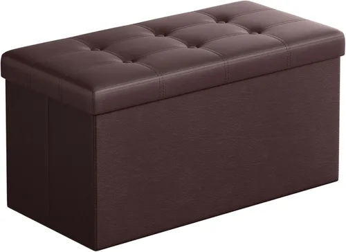 Vista 22 de SONGMICS cubo de almacenamiento de piel sintética, asiento, 15 pulgadas, Madera, Negro