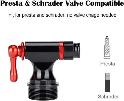 Vista 4 de CXWXC Inflador de CO2 con 4 cartuchos de CO2 de 0.56 oz y kit de reparación de neumáticos sin cámara - Compatible con válvula Presta/Schrader