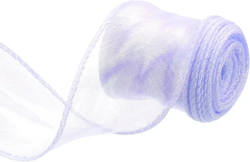 Vista 29 de MECCANIXITY Cinta de Organza Transparente con Alambre Brillante de 1 1/2" de Ancho, Cintas de Gasa Iridiscente con Brillo Pastel, 10 Yardas, Morado