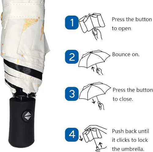 Vista 4 de Drehomeie Sun Rain Umbrella UV Protection Compact, Foding Travel Umbrella Auto Open Close, Windproof Rainproof Umbrella Black Anti-UV Coating