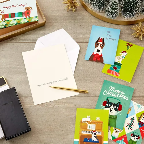 Vista 2 de Hallmark Surtido de tarjetas de Navidad en caja, gatos y perros navideños (6 diseños, 24 tarjetas con sobres)