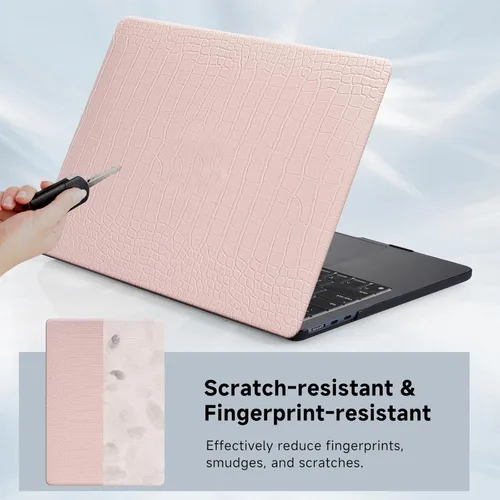 Vista 4 de Funut Funda de cocodrilo para MacBook Air de 15 pulgadas M5 M4 M3 M2 2026 2025-2023 A3448 A3241 A3114 A2941, elegante funda de piel de cocodrilo