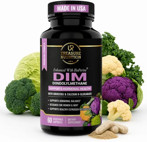 Suplemento DIM con extracto de brócoli y bioperina, apoyo natural para el equilibrio hormonal para mujeres y hombres, equilibrio de estrógenos,