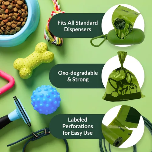 Vista 4 de Reli. Bolsas biodegradables para excrementos de perro con soporte (1200 unidades - 80 rollos al por mayor) Dispensador con clip para correa