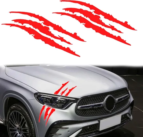 Vista 8 de 2 piezas de calcomanías reflectantes para automóvil con marcas de arañazos de garra de monstruo, calcomanía impermeable para parachoques ligero