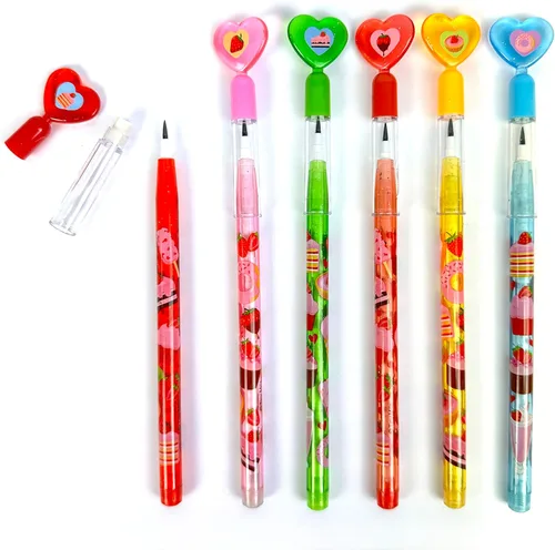 Vista 4 de TINYMILLS Surtido de 24 lápices apilables de fresa surtidos con borrador para regalos de fiesta, bolsas de regalo, recompensas de aula, premios