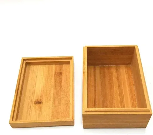 Vista 4 de Zhou Caja de almacenamiento natural de bambú con tapa, caja de regalo de madera sin pintar (6.3 x 4.72 x 2.76 pulgadas)